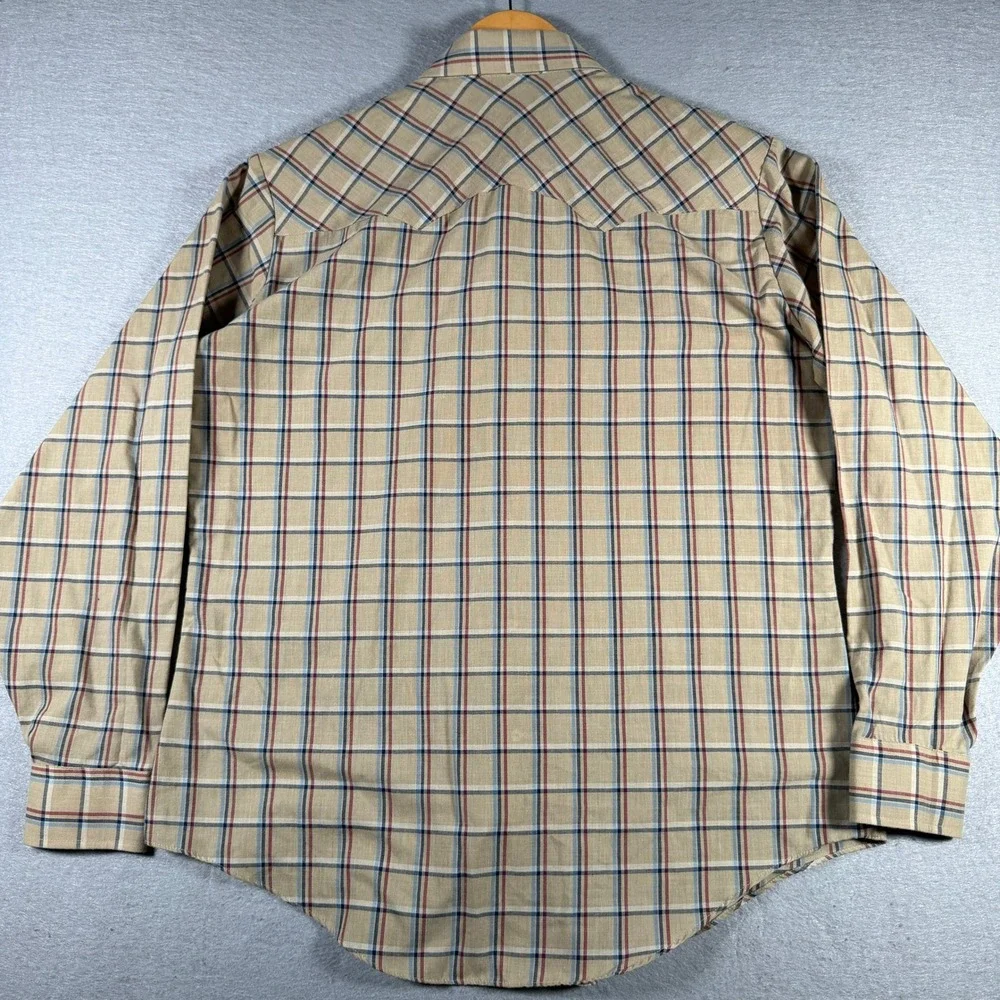Levis Mens Vintage Western Pearl Snap Shirt Tan Plaid Long Sleeve Large WPL 423